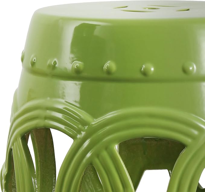 JONATHAN Y Lucky Coins 16" Ceramic Garden Stool Side Table, Matte Green | - Image 7