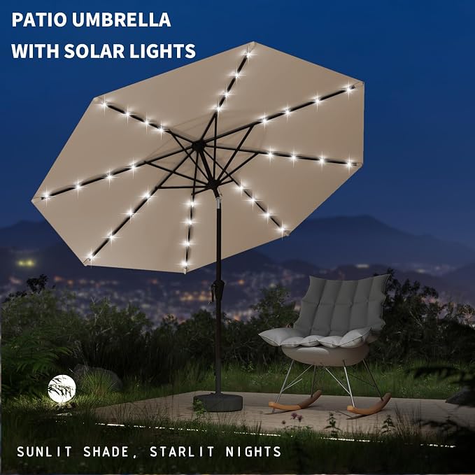 9FT Patio Umbrella with Solar Lights, Outdoor Market Umbrella with Tilt and - Image 2