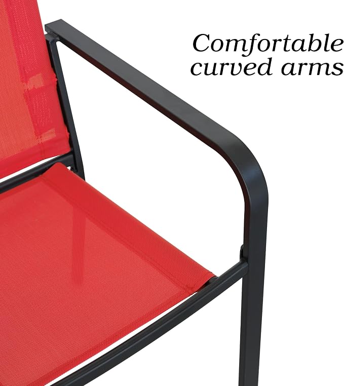 Anmutig Stackable Outdoor Dining Chairs Set of 4, Textilene Fabric, Breathable - Image 5