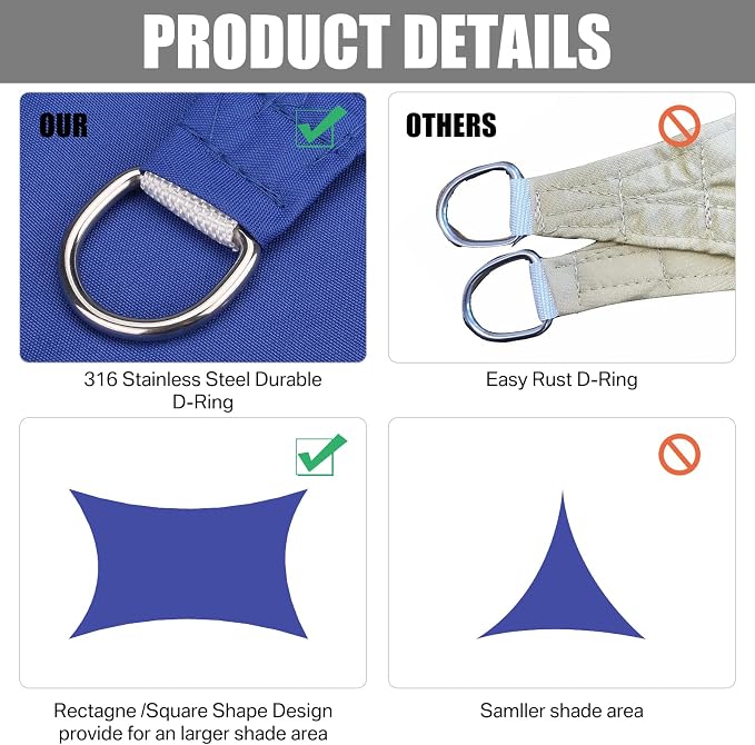 Neween Waterproof Sun Shade Sail Rectangle UV Block Canopy - Image 4