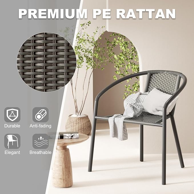Grezone 4-Piece Rattan Indoor-Outdoor Restaurant Stack Chair Versatile and - Image 7