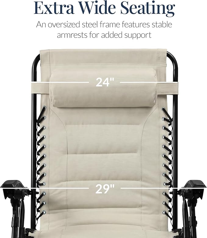 Best Choice Products Oversized Padded Zero Gravity Chair, Folding Outdoor Patio - Image 3