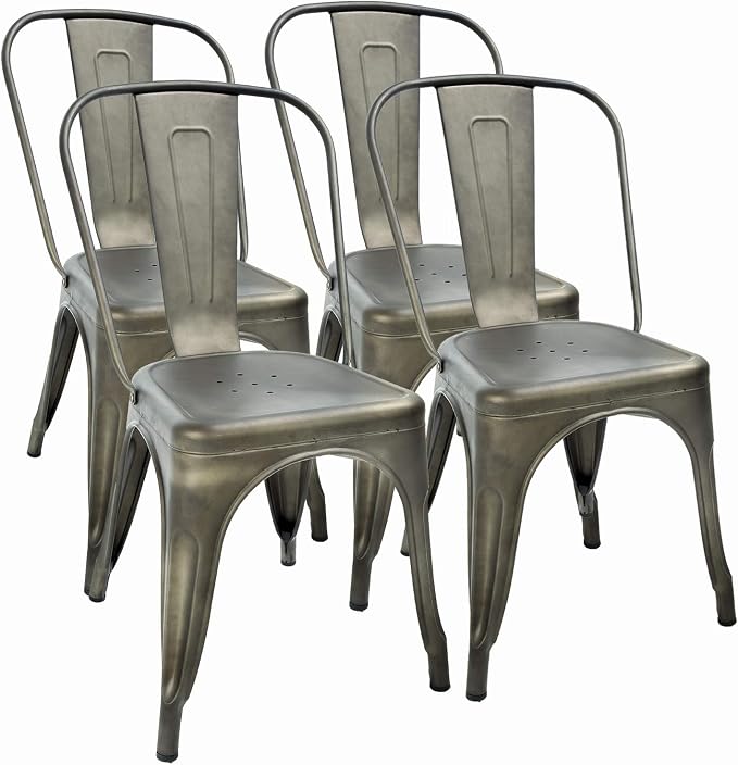 FDW | Metal Dining Chairs | Set of 4, Bronze | 330lbs Load | Stackable Tolix by FDW