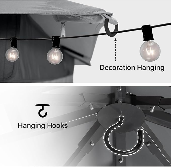 12'x12' Outdoor Gazebo with 100FT String Lights, Metal Heavy Duty Patio Canopy - Image 4