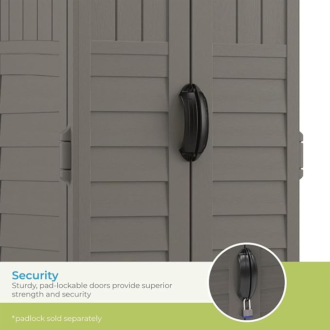 Suncast 22 Cu Ft, Vertical Storage Shed, Pad-Lockable Double Doors - Image 8