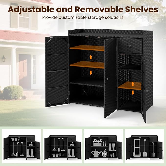 Tangkula Rattan Outdoor Storage Cabinet, Patiojoy Outdoor Cabinet - Image 4