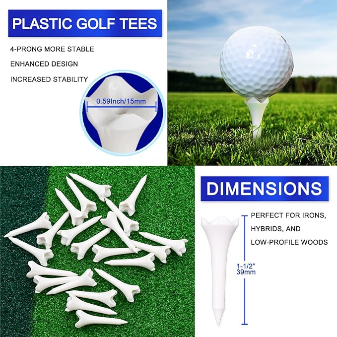 1 1/2 Inch Plastic Golf Tees,Short Tees 120 Pack-4 Prongs with Low Friction Design for Iron,Par Threes,Hybrids and Driving Range,with High Stability and Low-Friction White Golf Tees