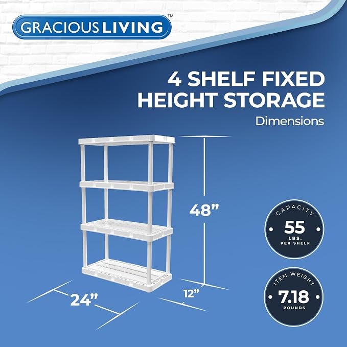 Gracious Living 4-Shelf Unit, Plastic Storage Shelves and Rack, Knect-A-Shelf - Image 3