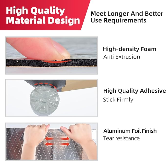 Sound Deadening Mat 1/2inch(13 mm) 6.54sqft - Aluminum Foil Foam Car Sound Deadening Material - Self-Adhesive Hood Insulation Heat Shield Auto Sound Dampening