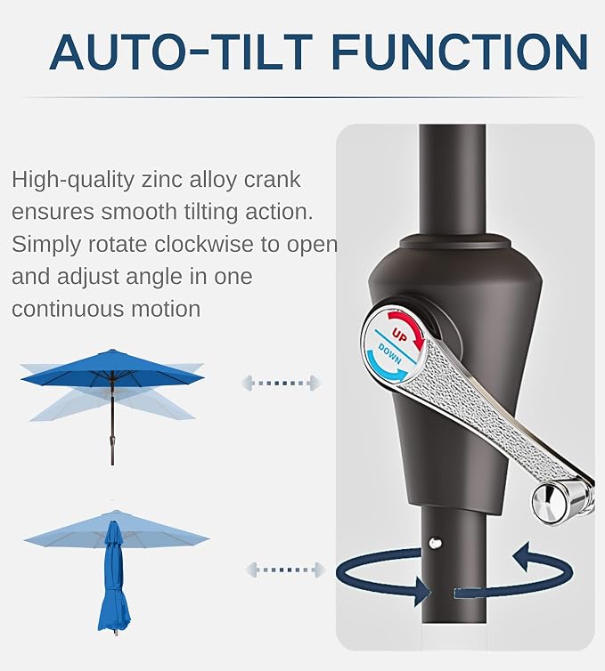 9FT Auto-Tilt Patio Umbrella|Outdoor Market Table Umbrella - Image 2
