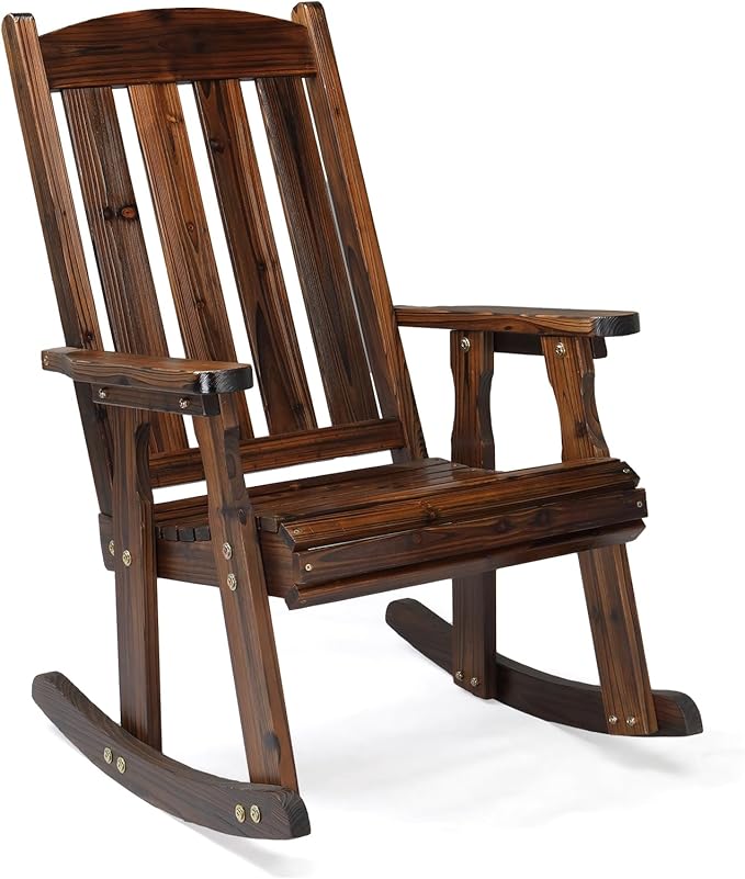 VINGLI Outdoor Rocking Chair, Heavy Duty 600 LBS Wooden Rocker, Rustic | High & by VINGLI