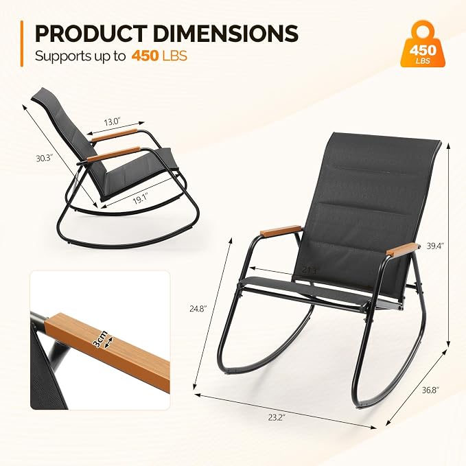 VINGLI Outdoor Rocking Chair, Textilene Mesh Patio Rocker, Heavy Duty 450 lbs - Image 3