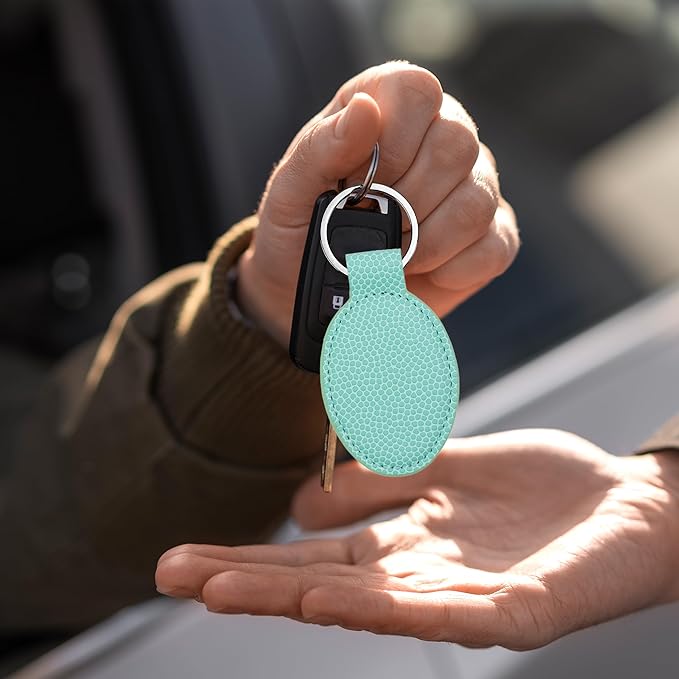 LaserGram Oval Keychain, Palm Trees, Personalized Engraving Included (Basketball Teal)