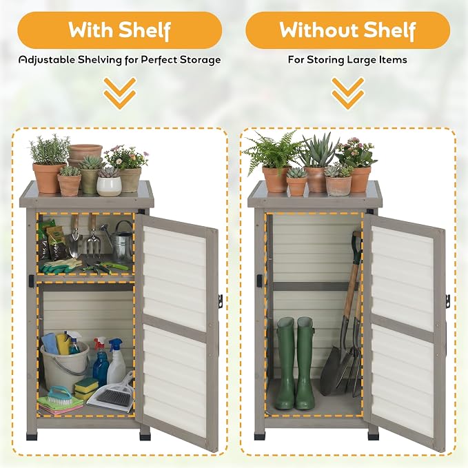 Outdoor Storage Cabinet with Metal Top, Wooden & Plastic Potting Bench & Tool - Image 4