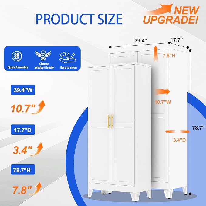 GAIOUS 79'' Tall Metal Garage Storage Cabinet, Home Office Cabinet White | Home - Image 2