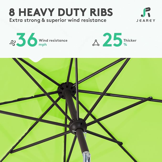 JEAREY 10 ft Outdoor Patio Umbrella w/Tilt and Crank, Apple Green | 8 Sturdy - Image 5