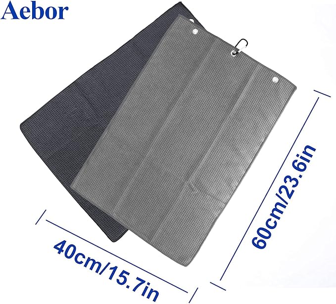 Golf Towels, Microfiber Waffle Pattern Tri-fold Golf Towel - Brush Tool Kit with Club Groove Cleaner, with Clip Men Women Golf Gifts (Gray)