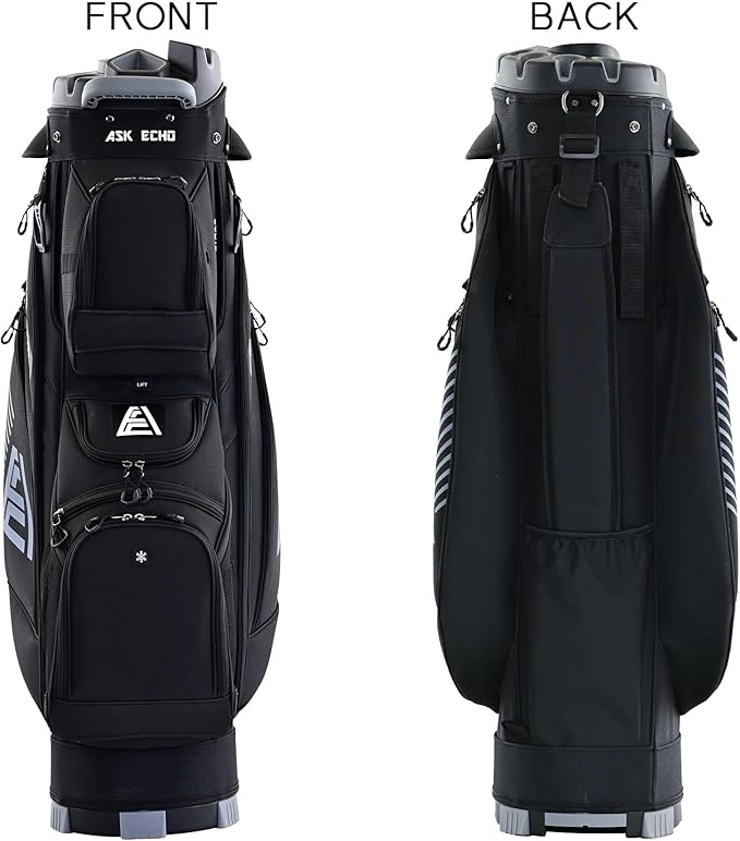 ASK ECHO T-Lock Golf Cart Bag with 14 Way Organizer Divider Top, Premium Cart Bag with Handles and Rain Cover, for Men