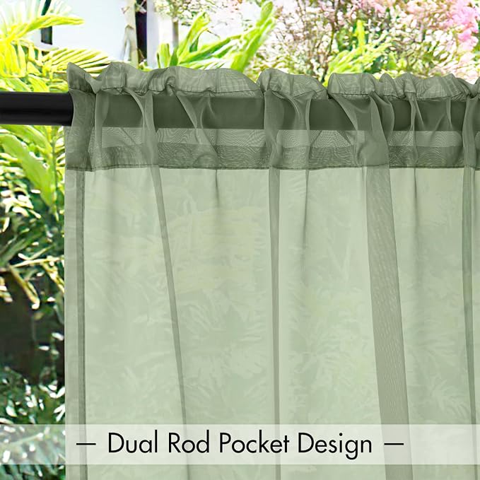 MIULEE Sage Green Waterproof Outdoor Sheer Curtains - Image 5