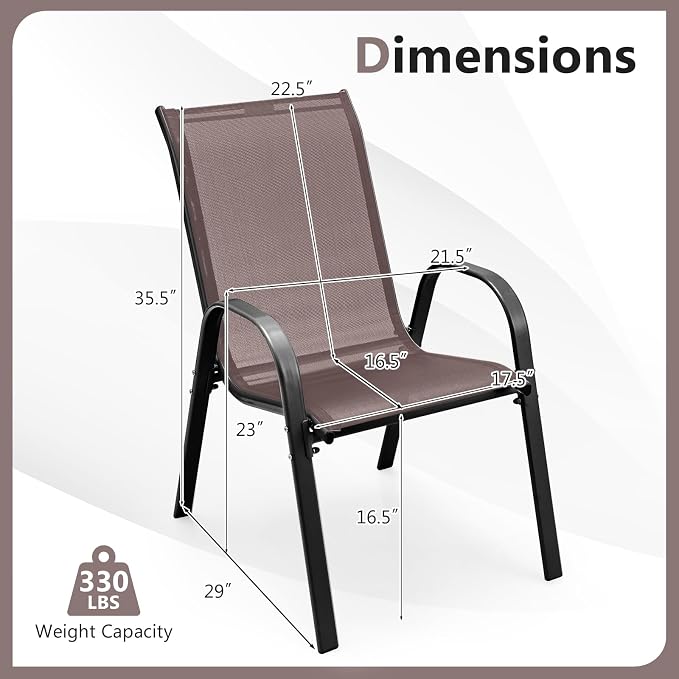 COSTWAY Patio Stackable Dining Chairs Set of 2 - Image 3