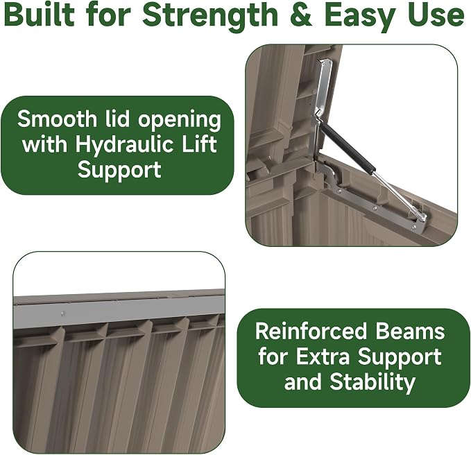 80 Gal Resin Outdoor Storage Box Waterproof Lockable Deck Box | UV-resistant - Image 7