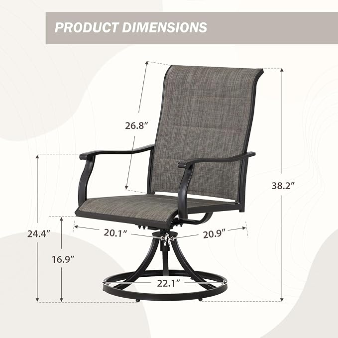 Outdoor Swivel Dining Chairs Set of 2, 360° Rotation & 20° Rocking, Ergonomic - Image 3