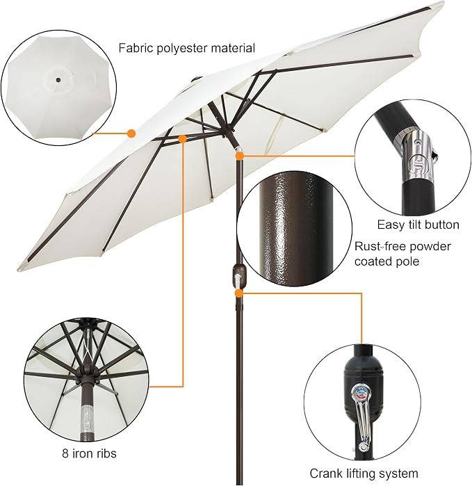 9' Outdoor Patio Umbrella, Outdoor Table Umbrella, Yard Umbrella, Market - Image 2