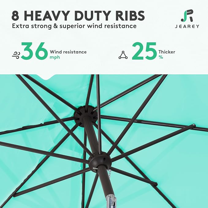 JEAREY 9FT Outdoor Patio Umbrella, Market Umbrella, Teal | Outdoor Table - Image 4