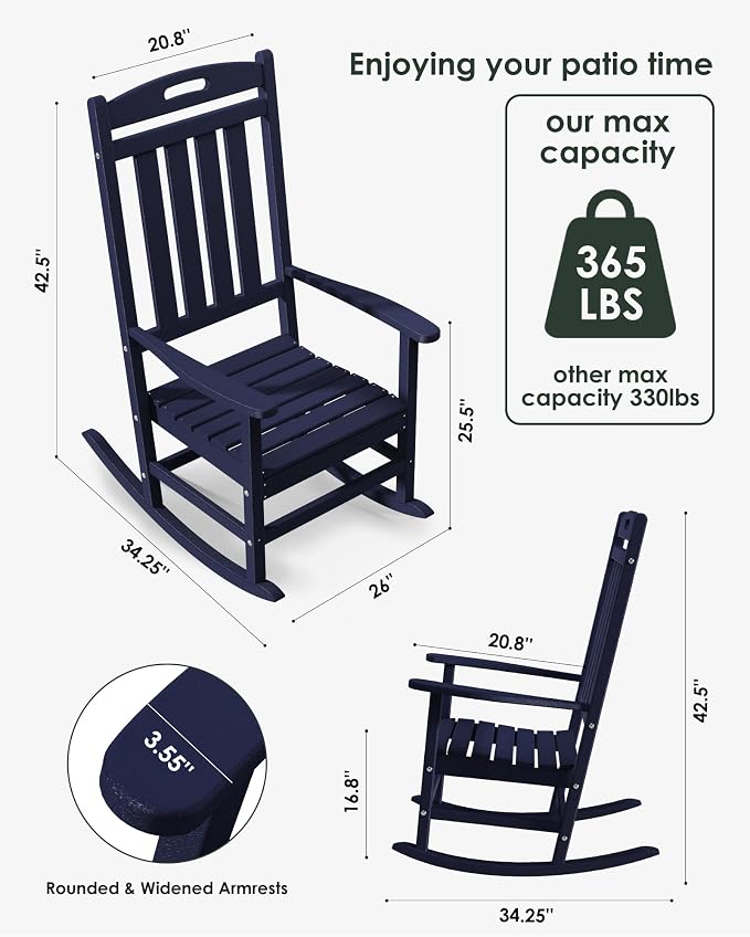 Outdoor Rocking Chair Set of 4, All-Weather Resistant Poly Lumber Rocker Chair - Image 2