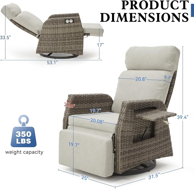 Patio Swivel Rattan Recliner - Image 2