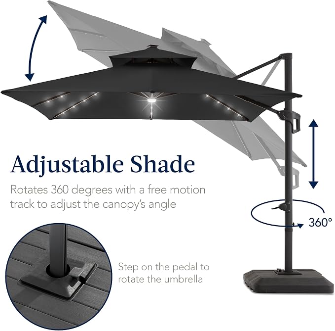 Best Choice Products 9x12ft LED Cantilever Patio Umbrella w/Base Included & - Image 5