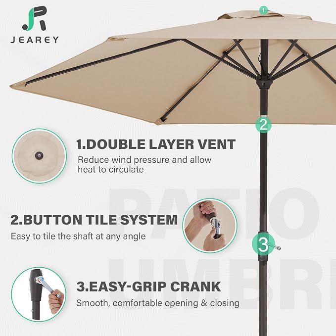 JEAREY 7.5 ft Outdoor Patio Umbrella, Table Umbrella, Tilt & Crank lift - Image 5