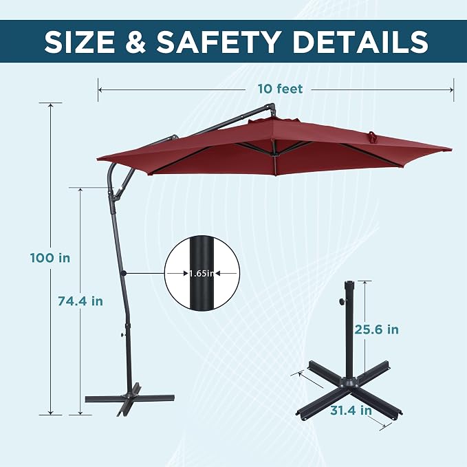 10FT Outdoor Offset Umbrella, Cantilever Patio Umbrella - Image 2
