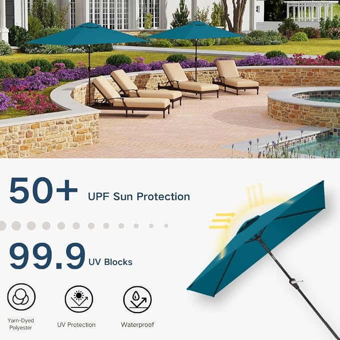 6.5' x 10' Rectangular Patio Umbrella Large Outdoor Market Umbrella w/UV - Image 6