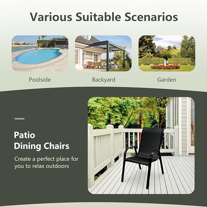 Giantex Patio Chairs Set of 4, Stackable Outdoor Dining Chairs - Image 7