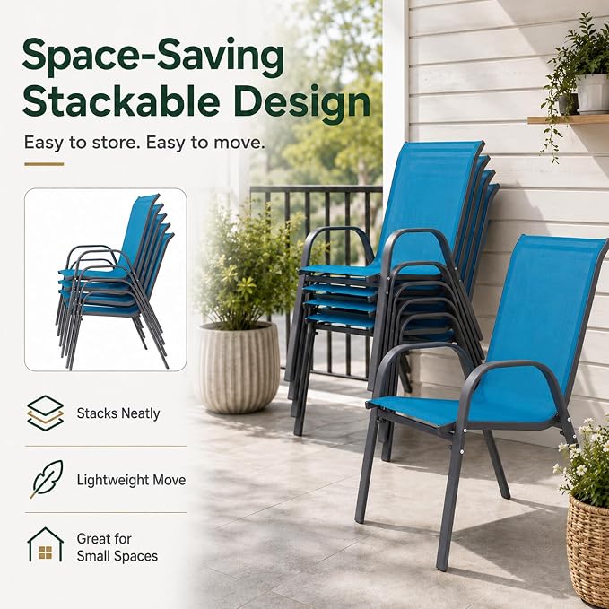 Majnesvon Outdoor Patio Chairs Set of 8, Stackable Patio Chairs, Front Porch - Image 5