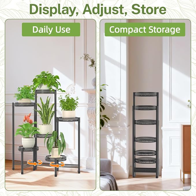 iDavosic.ly Plant Stand Indoor Outdoor, 6 Tier Iron Corner Shelf, Folding Multi - Image 9