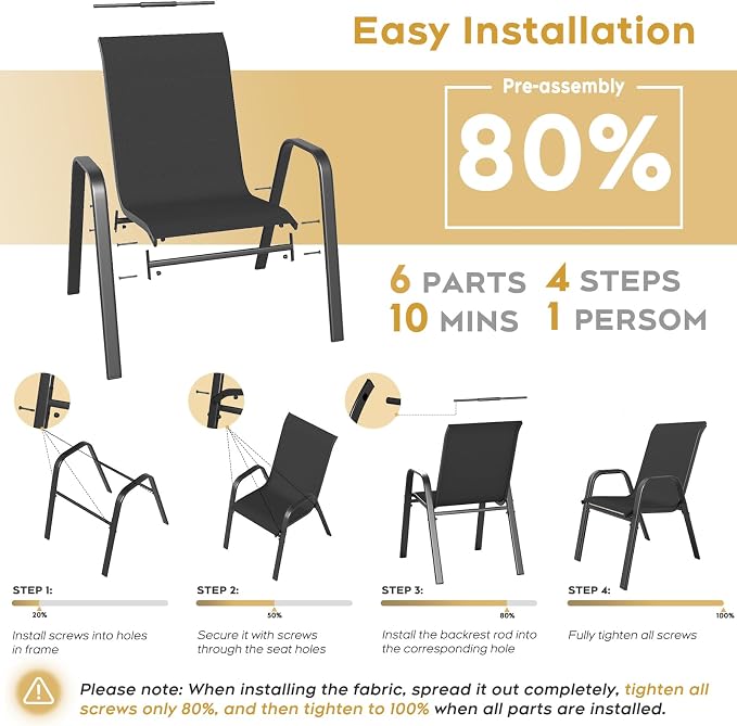 Patio Dining Chairs Set of 6 Outdoor Stackable Dining Chairs - Image 6