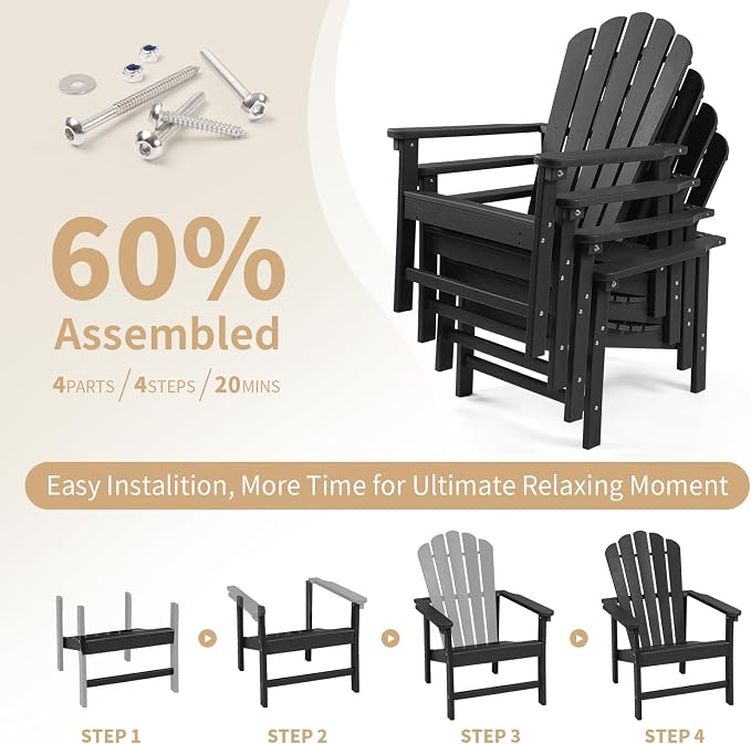 Oversized Stackable Adirondack Chair Set of 4, HDPE Fire Pit Chair | All-Weather - Image 6