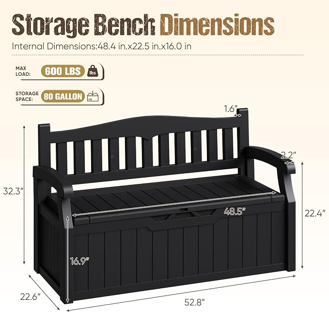 80-Gallon Outdoor Storage Bench - Image 3