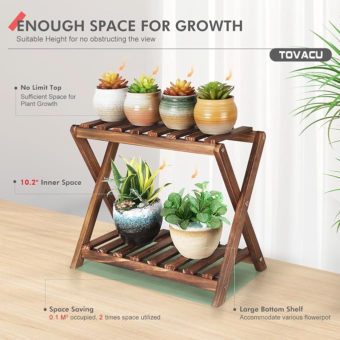 Small Plant Stand Shelf 2 Tier Desk Table Top Flower Succulent Stand | Indoor - Image 2
