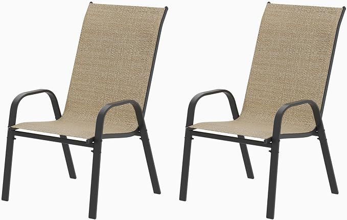 Patio Chairs Set of 2, Outdoor Stackable Dining Chairs by VaJouer