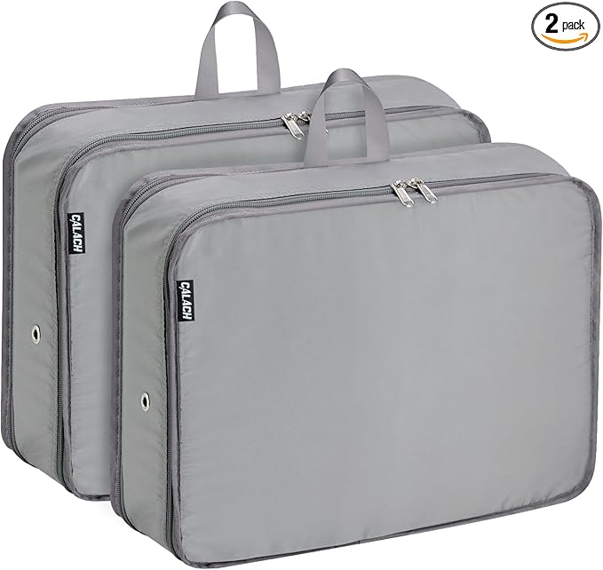 Extra Large Compression Packing Cubes for Travel Essentials, 2 Pack Expandable Travel Cubes for Packing Bags Suitcase Organizer, Grey