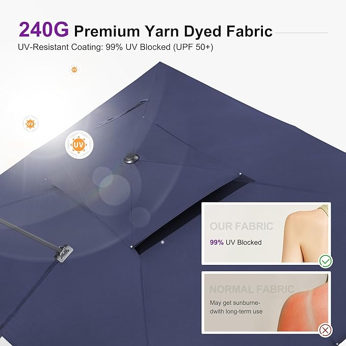 PURPLE LEAF Patio Umbrella 10' X 13' Heavy Duty Outdoor Umbrella Navy Blue | - Image 2
