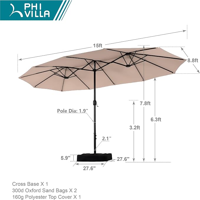 PHI VILLA 15FT Patio Umbrella - Image 6