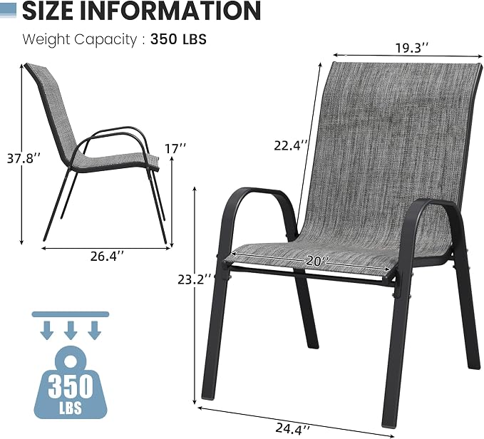 Patio Dining Chairs Set of 4, Stackable Dining Chairs High Back, Breathable - Image 3
