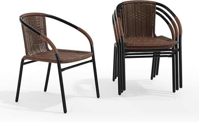 EMMA + OLIVER Brown PE Rattan Stackable Patio Dining Chair, Indoor/Outdoor Use - Image 3