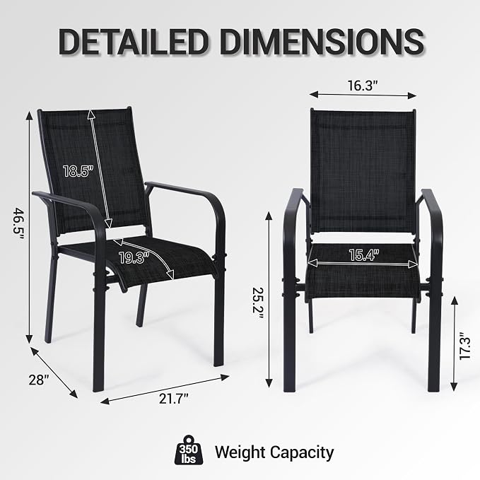 Patio Dining Chairs Set of 4, All-Weather High Back Textilene Stackable Chairs - Image 3