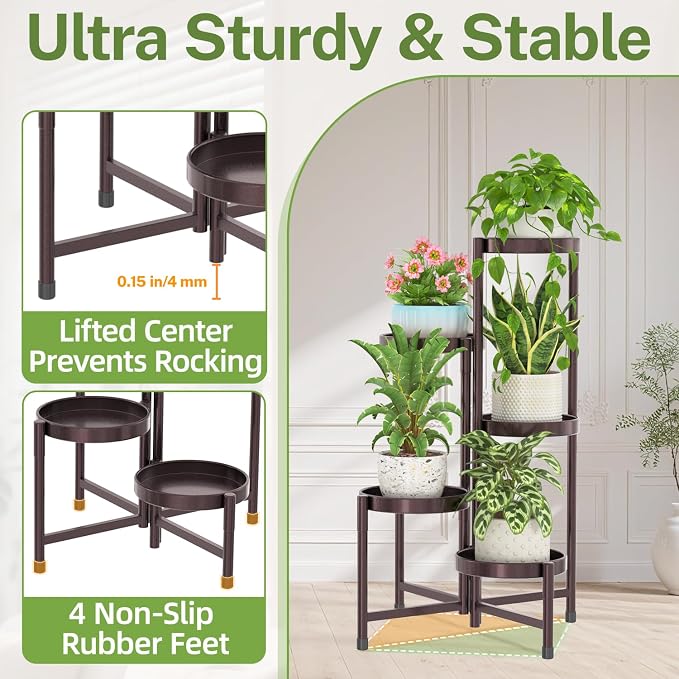 iDavosic.ly Plant Stand Indoor Outdoor, 5 Tier Metal Corner Shelf, Bronze | - Image 4