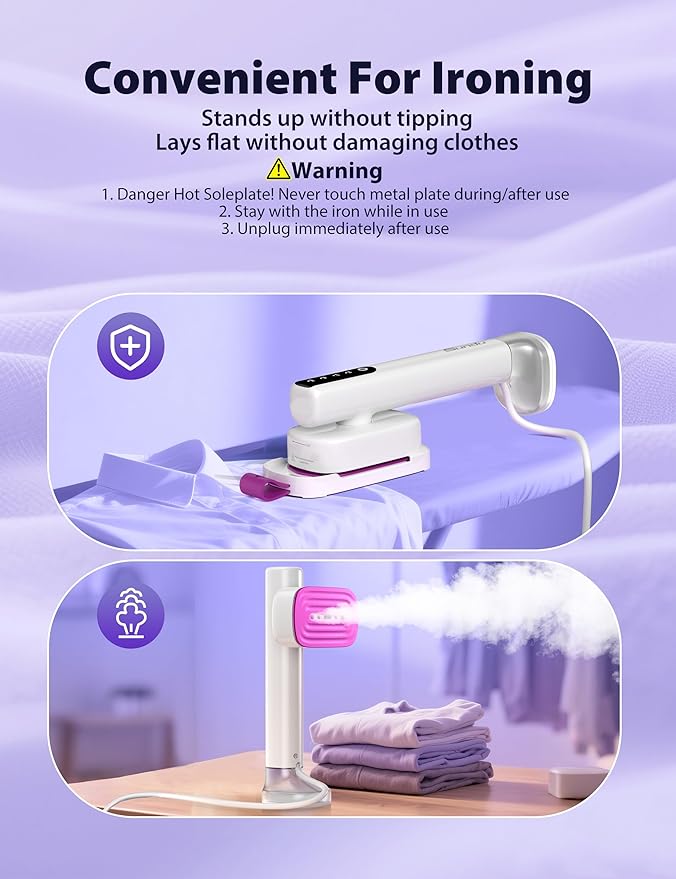 Travel Steamer for Clothes,15s Fast Heat-up Portable Iron,35mins Runtime & 180ml Large Tank,25g/min Steam,Ceramic Panel,Stands on Desk,Wrinkle Remover for Travel, Home, Office(White)